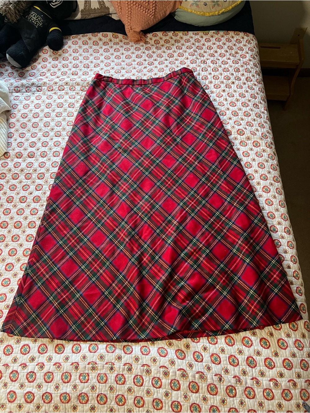 EUC Vintage 90s Talbots 100% Worsted Wool Christmas Plaid Maxi Skirt size 12